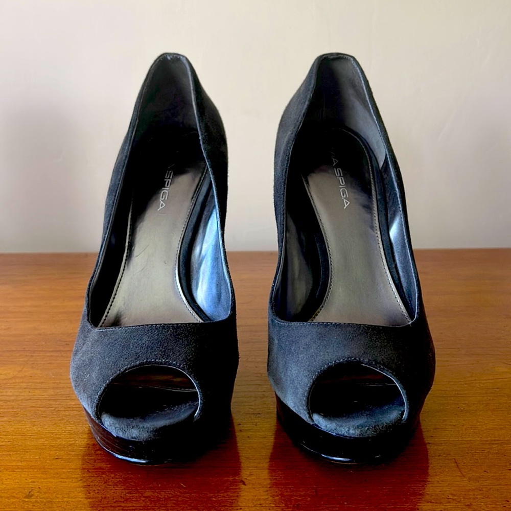 Via Spiga Suede Peep Toe Pumps